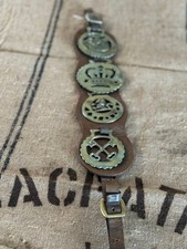Set of Four Vintage Horse Brasses Mounted on Leather Strap picture