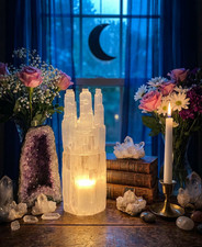 XX-LARGE SELENITE CRYSTAL TRIPLE TOWER LAMP - STANDING DISPLAY HEALING CRYSTAL picture