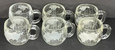 Vintage 1970s Nestle Nescafe World Globe Glass Mugs - Set of 6 Frosted Etched picture