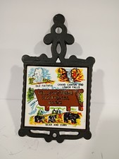 Vtg Yellowstone National Park Ceramic Tile Cast Iron Trivet Hot Plate Old Faithf picture