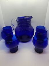 Imperial Glass Cobalt Blue Pitcher With 6 Glasses picture