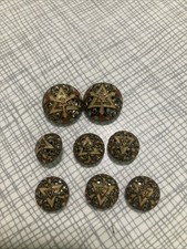 Lot 8 Antique Czech Champleve Enamel Buttons Filigree Triangle 1920s Art Deco picture