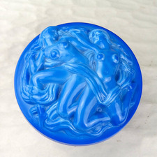 Art Deco Hoffmann Schlevogt Lapis Blue Bohemian Czech Glass Powder Box Nudes picture