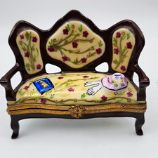 Limoges France Hand Painted Settee Sofa Vogue Magazine Hat Trinket Box Vintage picture
