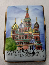 Vintage Limoges France Peint Main Trinket Box Red Square Moscow Postcard picture