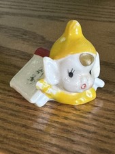 Vintage 50s Japan Playful Pixie Elf Under Book Figurine Kitsch Yellow Porcelain picture