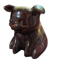 Hull Pottery Brown Drip Sitting Pig Bank picture