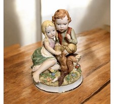 Narco Vintage Girl and Boy Figurine Painted in Soft Water Color 7.5 High picture