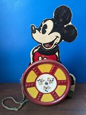 1935 Antique  N.N. Hill Brass Co. Walt Disney Ent. Mickey Mouse Pull Toy - VIDEO picture
