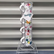 Boston Warehouse StackingUp Inspirational 3oz Espresso Mug Set w/ Stand BNWT  picture