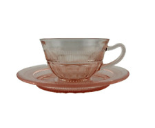 Vintage Coronation Anchor Hocking Depression Pink Glass Teacup & Saucer Set picture
