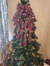 The Rachel Plaid Christmas Tree Topper Bow, Red Xmas Ribbon Topper, Wreath bow picture