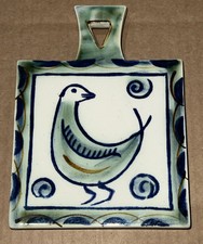 VTG Hand Painted Ceramic Primitive Bird Design Trivet/Cheese Board Country EUC picture