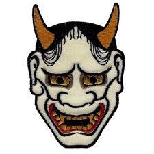 JAPANESE HANNYA MASK EMBROIDERED PATCH iron-on KABUKI DEMON ONI NOH DEVIL JAPAN picture
