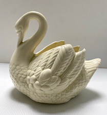 VINTAGE Holland Mold White Ceramic Swan Planter 1983 Signed Marge Glossy 3D picture