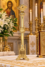 Large High Polished Brass Gothic Style Candlestick Holder for Church picture