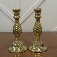 Vintage Brass Candlesticks Twisted Swirl Design Pair Polished Finish 7.5 in picture