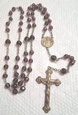 Antique 1930's Purple Czech Glass Rosary Virgin Mary & Sacred Heart Convent Find picture