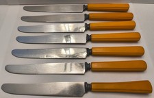 Antique Goodell Butterscotch Stainless Steel Bakelite Dinner Knives picture