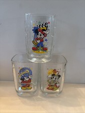 Vintage 2000 Walt Disney World Mickey Mouse McDonalds Square Glass Cups Set of 3 picture