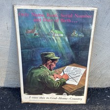 Vtg 1958 US Army Code of Conduct Poster Only Name Rank Serial Number 13x18.5 picture
