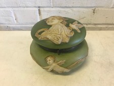 Antique Likely European Ceramic Powder Jar Vanity Box w Woman Cherubs Decoration picture