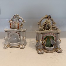 2 Antique 1800s German Victorian Fair Porcelain Vanity Statue Trinket Box picture