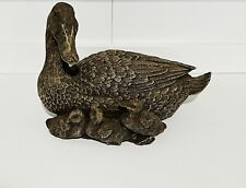 Vintage Resin Duck And Ducklings Figurine Detailed Carved Wood Look picture