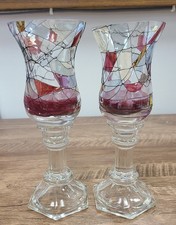 2 Vintage PartyLite Calypso Mosaic Peglite Glass Votive Candle Holders w/ Bases picture