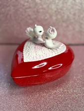 Vintage Lefton Love Birds Valentine's Day Trinket Heart Box Perfect condition picture