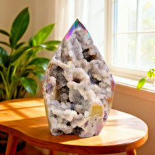Angel Aura Sphalerite Druzy Tower Crystal Geode Decor Mineral Specimen Gift picture