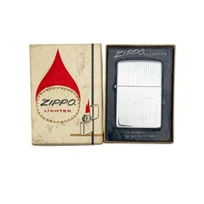 1969 Zippo No. 350 Engine Turned Vertical Line Lighter Silver Tone with Box picture