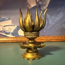Vintage Solid Brass Lotus Flower Incense Burner & Candle Holder Diya Altar picture