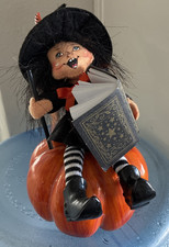 Annalee Halloween Kid Witch Sitting on Pumpkin w/Spell Book 2007 picture