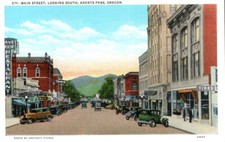 VTG 1932 PC MAIN STREET LOOKING SOUTH GRANTS PASS OR TEICH NOS MINT * picture
