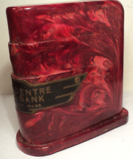 VINTAGE MARBLEIZED RED PLASTIC BANTHRICO COIN BANK ART DECO NEWTON CENTRE MASS picture