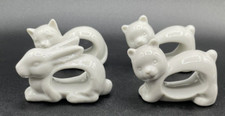 Japanese Vintage Animals Porcelain Napkin Rings Set of 4 2 Bears 1 Cat 1 Rabbit picture