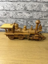 Vintage Handcrafted Wooden Steam Train Locomotive Model Display Wood Burner Toy picture