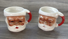 Vintage Winking and Non-Winking Santa 3 1/2” Mug Set of 2 MCM Cute Nostalgic picture