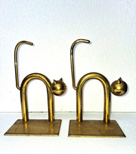 Antique Pr Art Deco Modernist Brass Chase Cat Bookends Walter Von Nessen 1930`s picture