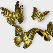 VTG Set of 4 Brass Hanging Butterflies Metal Wall Art Mid Century Home Decor picture