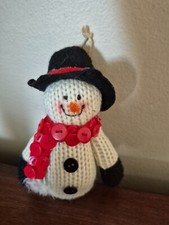 vintage Ganz knit look plush snowman ornament with red button scarf picture