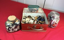Vtg Sewing Buttons Bulk Estate Lot Glass Jar Metal Tin Mixed Colors Sizes Craft picture