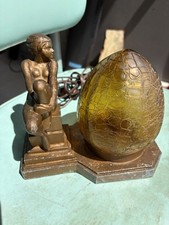 Antique Art Deco APT-NY Co Signed Spelter Lady Lamp Crackeled Glass Globe picture