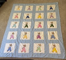 Vintage Handmade Overall Sam Fishing Boy Applique Quilt Blue 63x80 Cottage picture