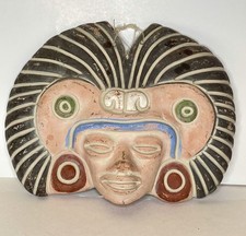 Vintage Mexican Aztec Mayan Style Terracotta Pottery Wall Mask Folk Art 7.5” picture