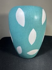 Scheurich Pottery Vase Teal Turquoise White Leaves 509-28 West Germany 11 inch picture