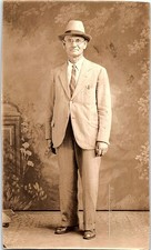 Vintage Postcard RPPC Elderly Gentleman Studio Portrait With Hat Glasses picture