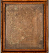 Rare Antique 18th C Needlework Map Of Ireland Sampler Georgian Marquetry Frame picture