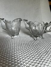 Indiana Glass Vintage Creamer And Sugar Bowl Etched Flowers Scallop Rim picture